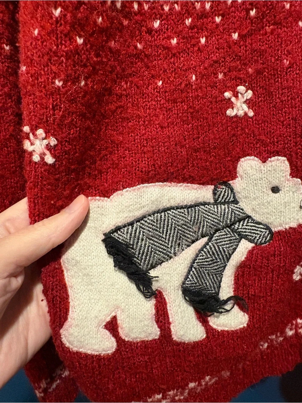 Croft & Barrow Red & White Snowflake & Polar Bear Silk & Wool Blend Sweater EUC